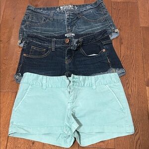 Set of 3-Mossimo Supply Co. Mint Green Cotton Shorts & blue Jean shorts
